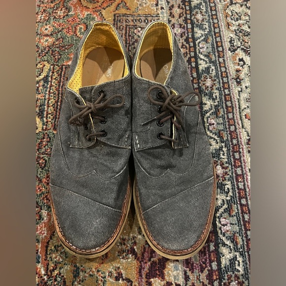 FINAL PRICE Toms Mens 140515 Gray Cap Toe Denim Lace Up Oxford Dress - Picture 1 of 7